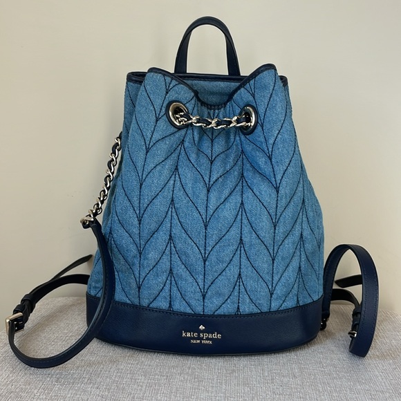 Kate Spade “Briar Lane” quilted denim bucket backpack - EUC